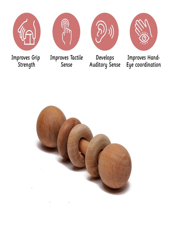 Ariro Toys Wooden Dumbbell with Rings - Perfect for Babies 1-6 Months | Safe | Smooth Teether & Toy for Newborns | Eco-Friendly | Anti-Bacterial | Handcrafted - Image 4